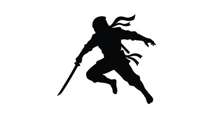 Warrior with sword in dynamic pose black silhouette © Juwel