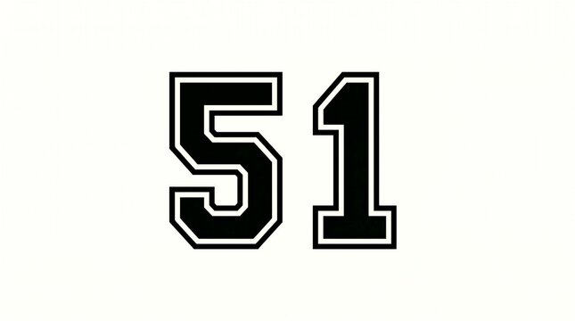 Athletic sports jersey number 51 typography isolated on white background
