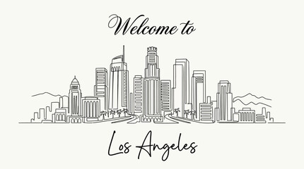 Fototapeta premium Los Angeles California Skyline Line Art Illustration