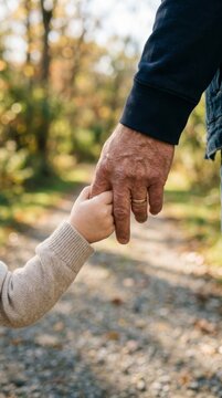 Father Holding Child's Hand Outdoors in Autumn - Fatherly Love and Connection