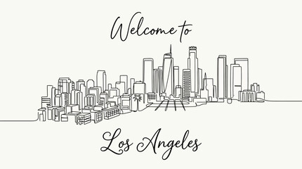 Fototapeta premium Los Angeles City Skyline Illustration - Welcome Sign