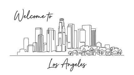 Fototapeta premium Los Angeles city skyline illustration, minimal drawing, travel concept