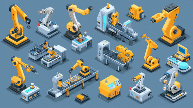Collection of Industrial Robotic Arm Icons and Machinery.