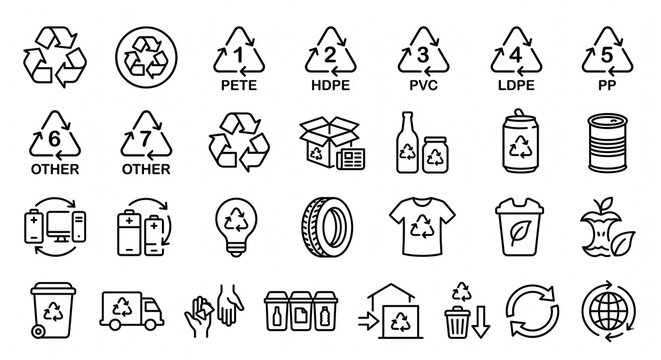 Set of recycling and waste management icons