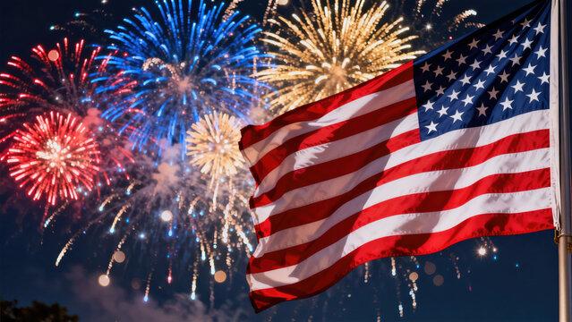 4 th of july, american independence day, fireworks and american flags