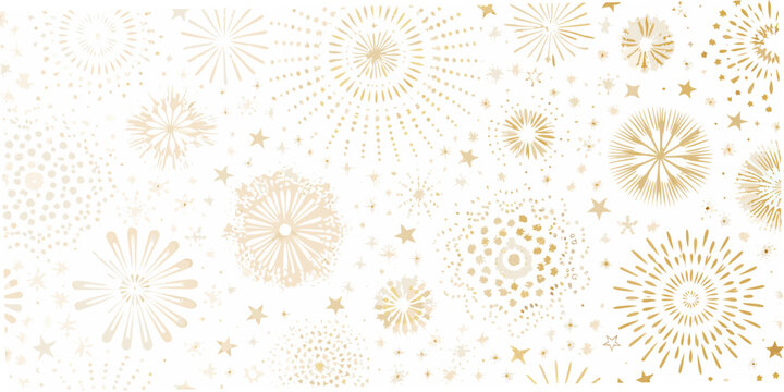 Fireworks and stars pattern golden vector illustration on white background