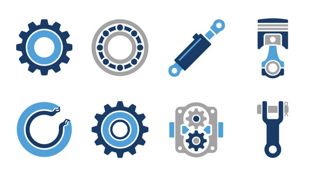 Industrial mechanical gear icons set.