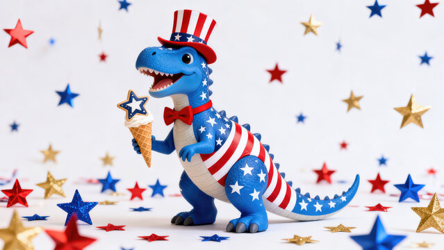 Patriotic Dinosaur with Ice Cream