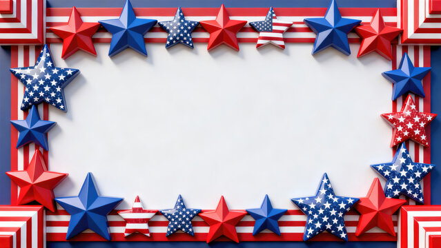 Vibrant patriotic page borders and frames featuring blue and red stars and stripes designs, perfect for Fourth of July, Independence Day, or American-themed projects.