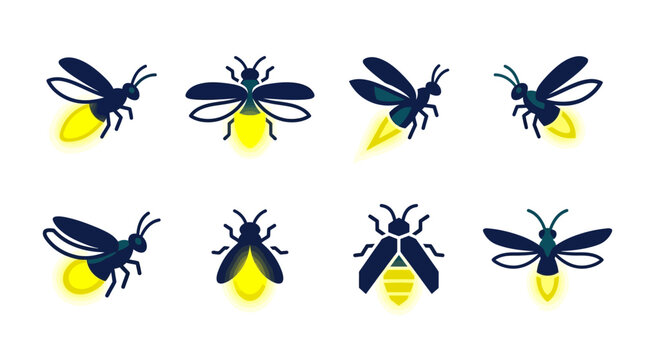 Fireflies glow in the dark night.