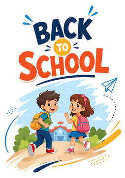 Children holding backpacks back to school illustration and Back to School 2026, Back to School Poster Design 2026, School Admission
