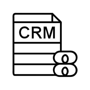Crm database stack icon with magnet symbol - Minimalist vector icon of a CRM file stack connected to a magnet symbol, representing data attraction or integration.