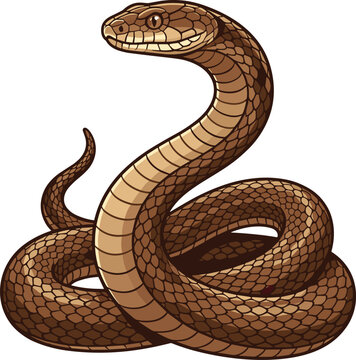 Brown coiled snake vector illustration, isolated wild reptile animal graphic design, dangerous nature wildlife predator art, creeping viper python drawing