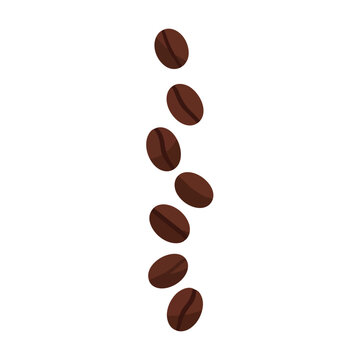 Falling Roasted Coffee Beans Illustration on White Background