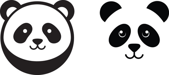 Two cute panda faces in black and white on white background © MDSaidul