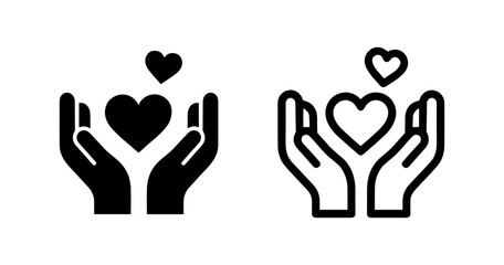 Obraz premium Hands holding a heart icon set symbolizing care, love, charity, and protection.