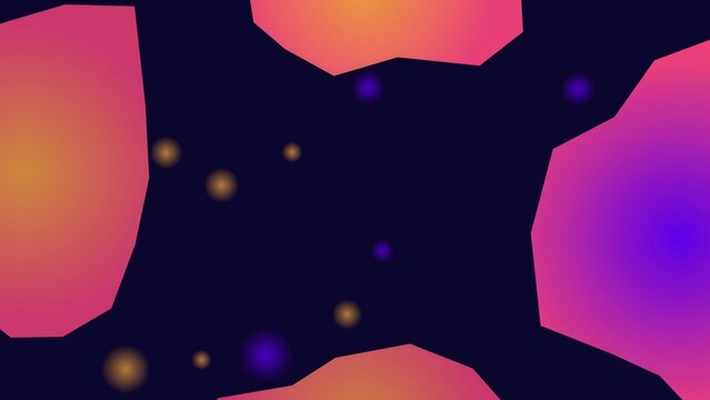 A colorful abstract art background with pink, orange, purple, and yellow shapes on a dark blue background.