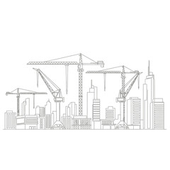 Obraz premium City Skyline Construction Site with Cranes - Minimalist Monochrome Design