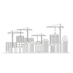 Obraz premium Cityscape under construction, line drawing, development concept
