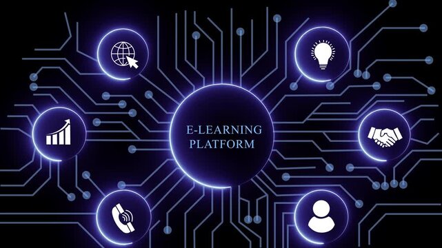 data strategy concept with circuit lines and digital symbols hovering above a businessman, technology. manufacturing process management all connected in a digital circle like pattern.