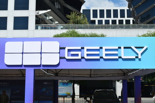 Geely booth sign at Autofocus test drive festival in Pasay, Philippines