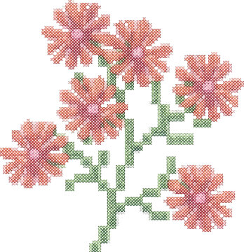 christmas gift boxes - cross stich flower bouquette red daisy PNG