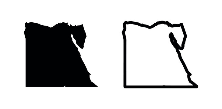 Map of Egypt Icon Set, Egyptian Country Silhouette and Outline, North Africa Nation Symbol