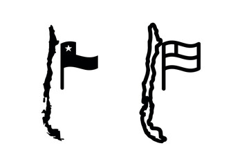 Naklejka premium Chile map and flag icon set in solid and outline styles.