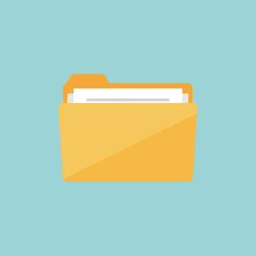 Yellow Office Folder Icon with Paper Sheets for Document Storage and Business Management