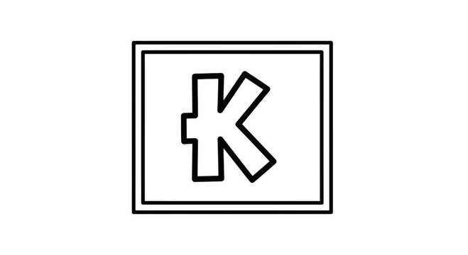 Hand Drawn Letter K Icon, Simple Black and White Alphabet Symbol in a Square Frame