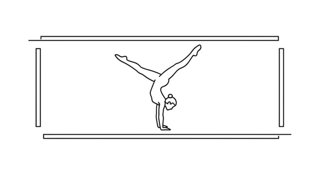 Gymnast Handstand Split Balance on Parallel Bars Line Art