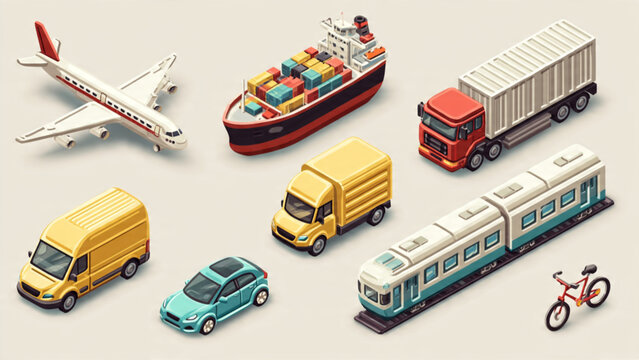 Collection of Toy Vehicles Including Trucks Buses and Bicycle.