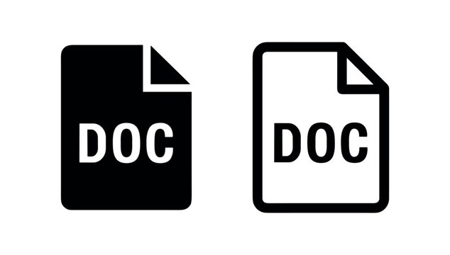 DOC File Icon: Document, Word Processing, and Text File Symbol in Black and White
