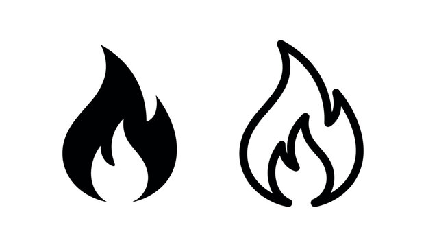 Fire Flame Icons in Solid and Outline
