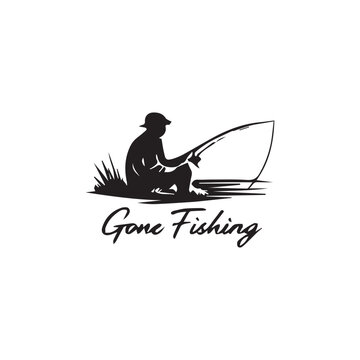 Gone Fishing Logo Minimalist Black and White Art Design