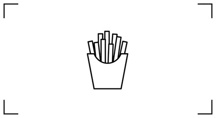 Obraz premium French Fries Icon, Fast Food, Crispy Potato Sticks in Paper Container, Simple Line Art