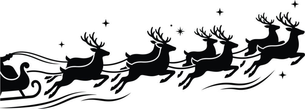 Reindeer pulling sleigh silhouette against white background festive illustration