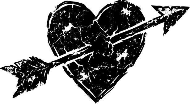 black heart with golden arrow vector illustration flat geometric cupid love symbol icon
