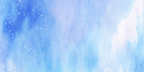 Fototapeta premium Watercolor blue background with white splatters and texture, Abstract artistic design element for creative projects and decorative use