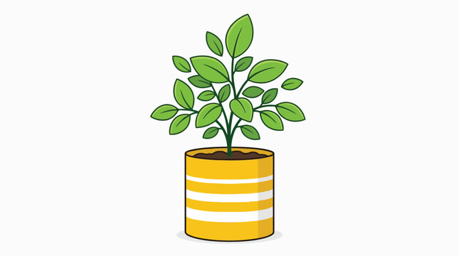 Green plant in a yellow striped pot