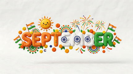 Fototapeta premium Festive September Celebration with vibrant fireworks and cheerful Indian national flags emphasizing India's Independence Day