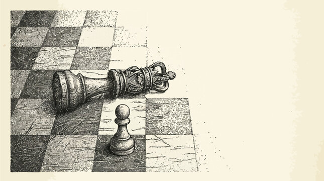 Fallen king chess piece on board