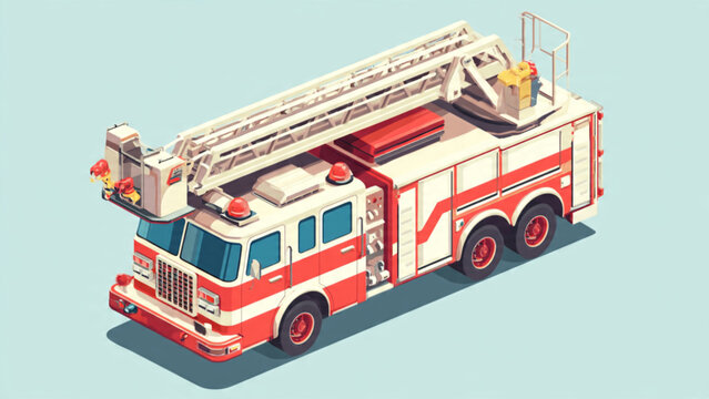 Detailed Fire Truck Model with Ladder and Equipment.