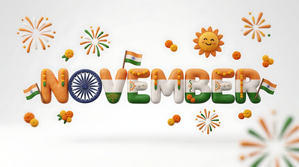 Fototapeta premium Creative festive representation of November with colorful decorative elements and cheerful symbols emphasizing the celebration