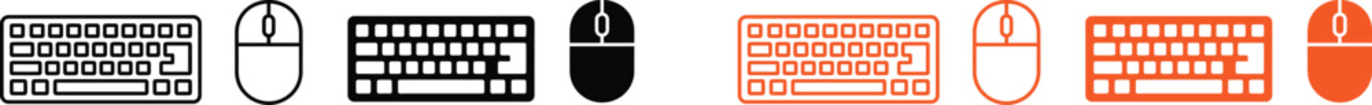 Minimalist computer keyboard and mouse icon sets for web design
