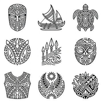 Collection of Polynesian Tribal Art Elements and Symbols.