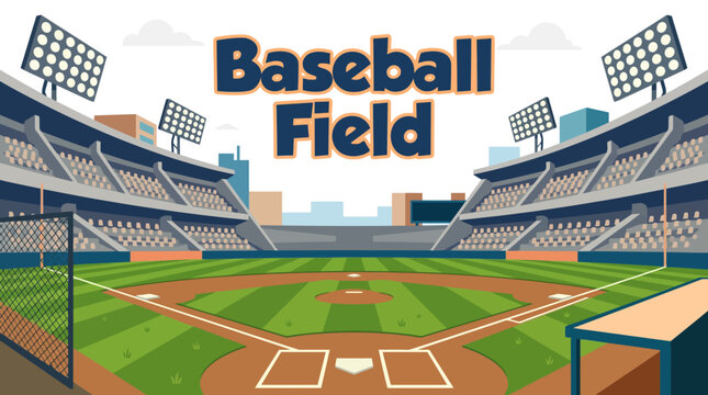baseball field stadium sports ball game competition outdoor arena athlete recreation tournament grass diamond vector illustration