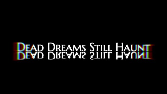 Glitchy text on black background with reflective effect