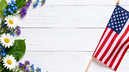Obraz premium Celebrating flag day and independence day with patriotic spirit and floral beauty