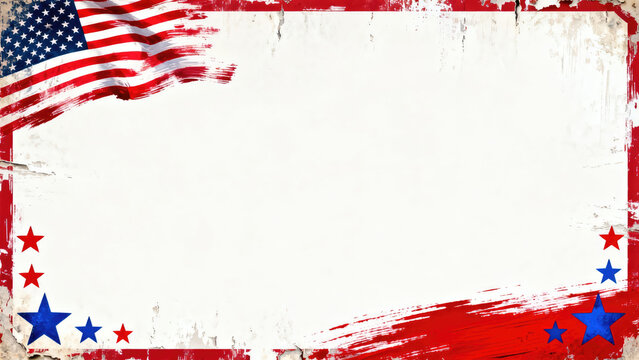 A patriotic american flag themed background with brush strokes and empty center space for text